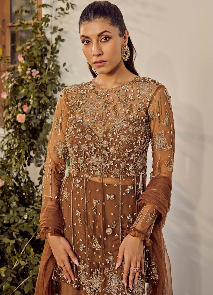 Brown Embroidered Kurta Sharara Set Parul Gandhi - Fabilicious Fashion