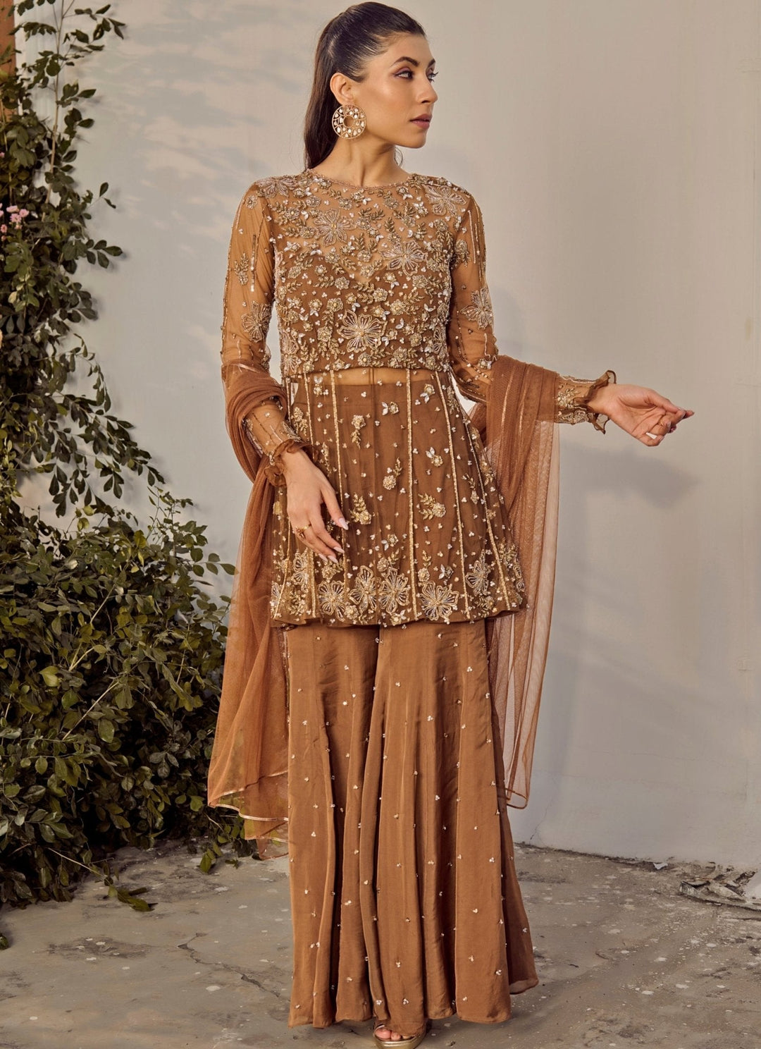Brown Embroidered Kurta Sharara Set Parul Gandhi - Fabilicious Fashion