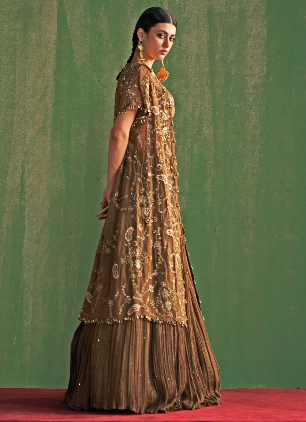 Brown Embroidered Lehenga Set With Cape Studio Bagechaa - Fabilicious Fashion