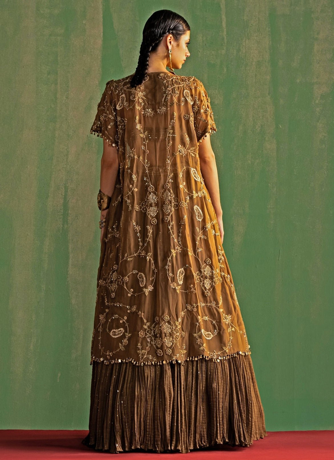 Brown Embroidered Lehenga Set With Cape Studio Bagechaa - Fabilicious Fashion