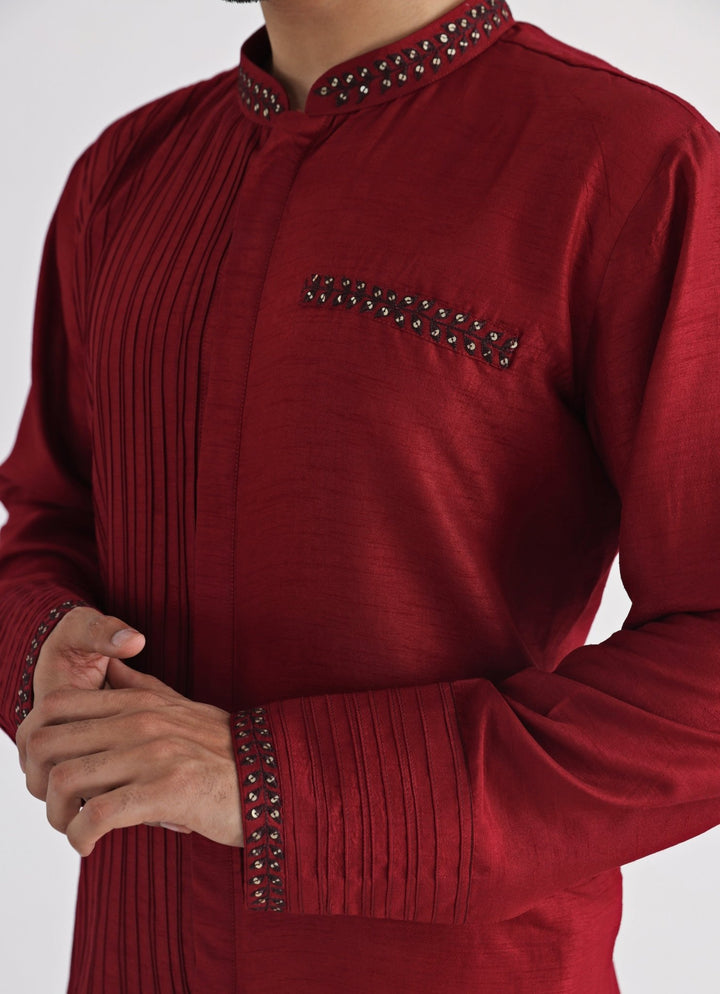 Brown Embroidered Nehru Jacket And Kurta Set Smriti - Fabilicious Fashion