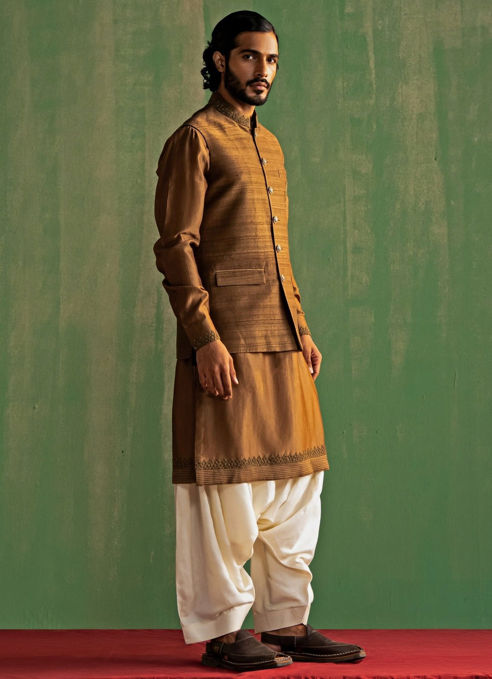 Brown Embroidered Nehru Jacket Set Studio Bagechaa - Men - Fabilicious Fashion