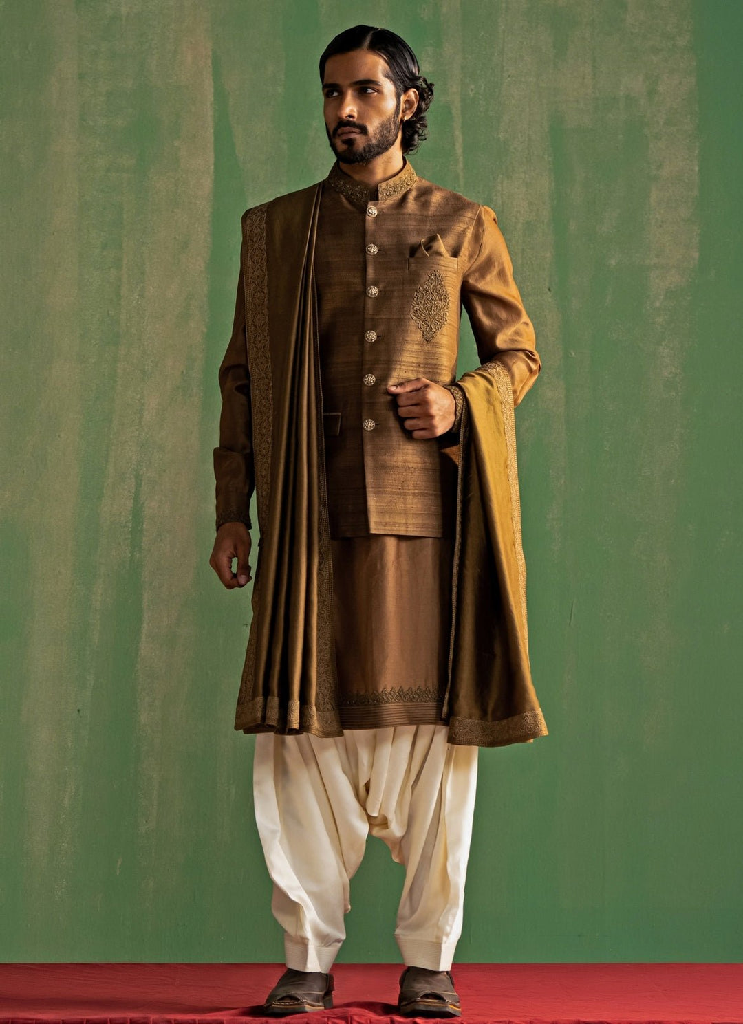 Brown Embroidered Nehru Jacket Set Studio Bagechaa - Men - Fabilicious Fashion