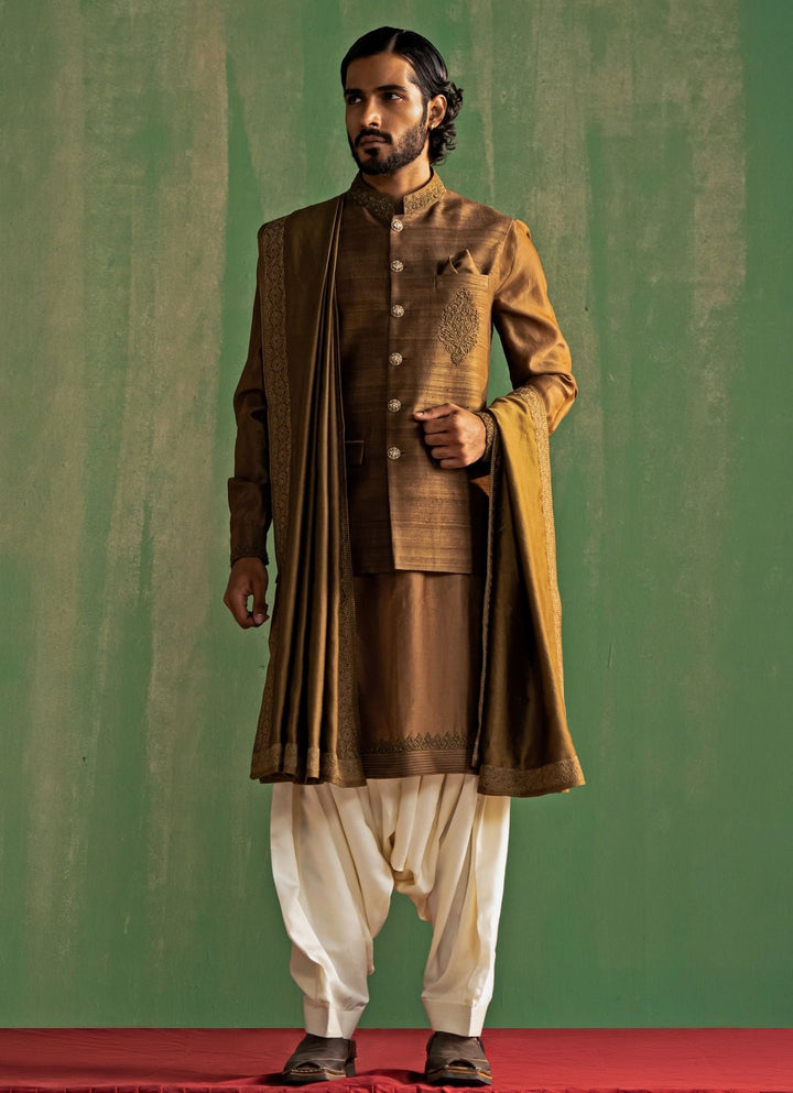 Brown Embroidered Nehru Jacket Set Studio Bagechaa - Men - Fabilicious Fashion