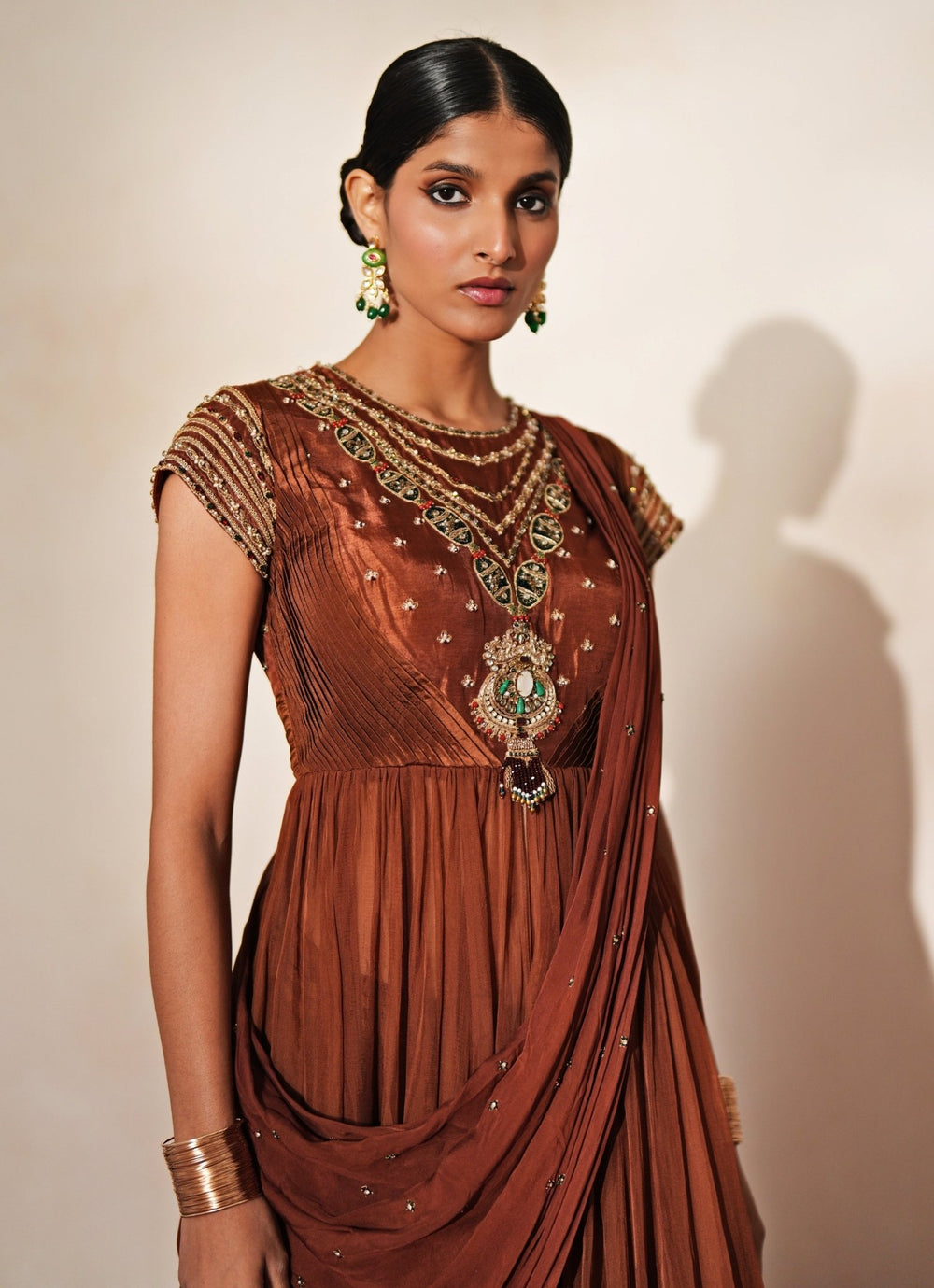 Brown Embroidered Organza Anarkali Skirt Set Isha Gupta Tayal - Fabilicious Fashion