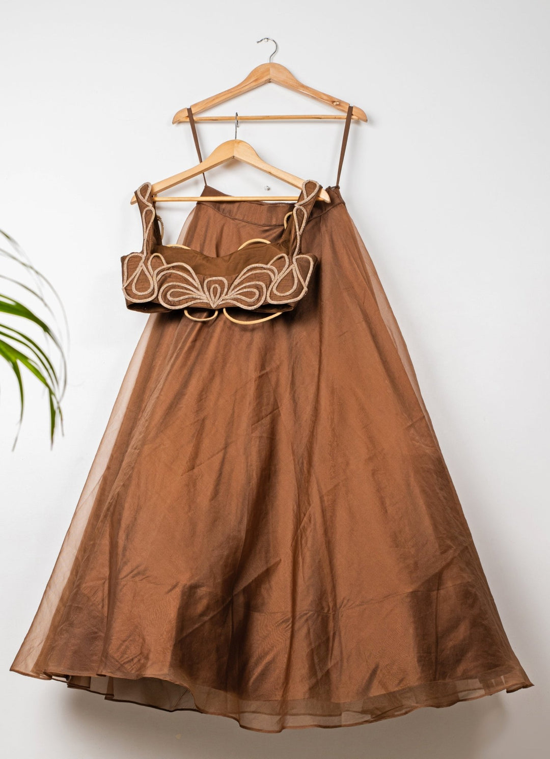 Brown Embroidered Organza Lehenga Anisha Shetty - Fabilicious Fashion