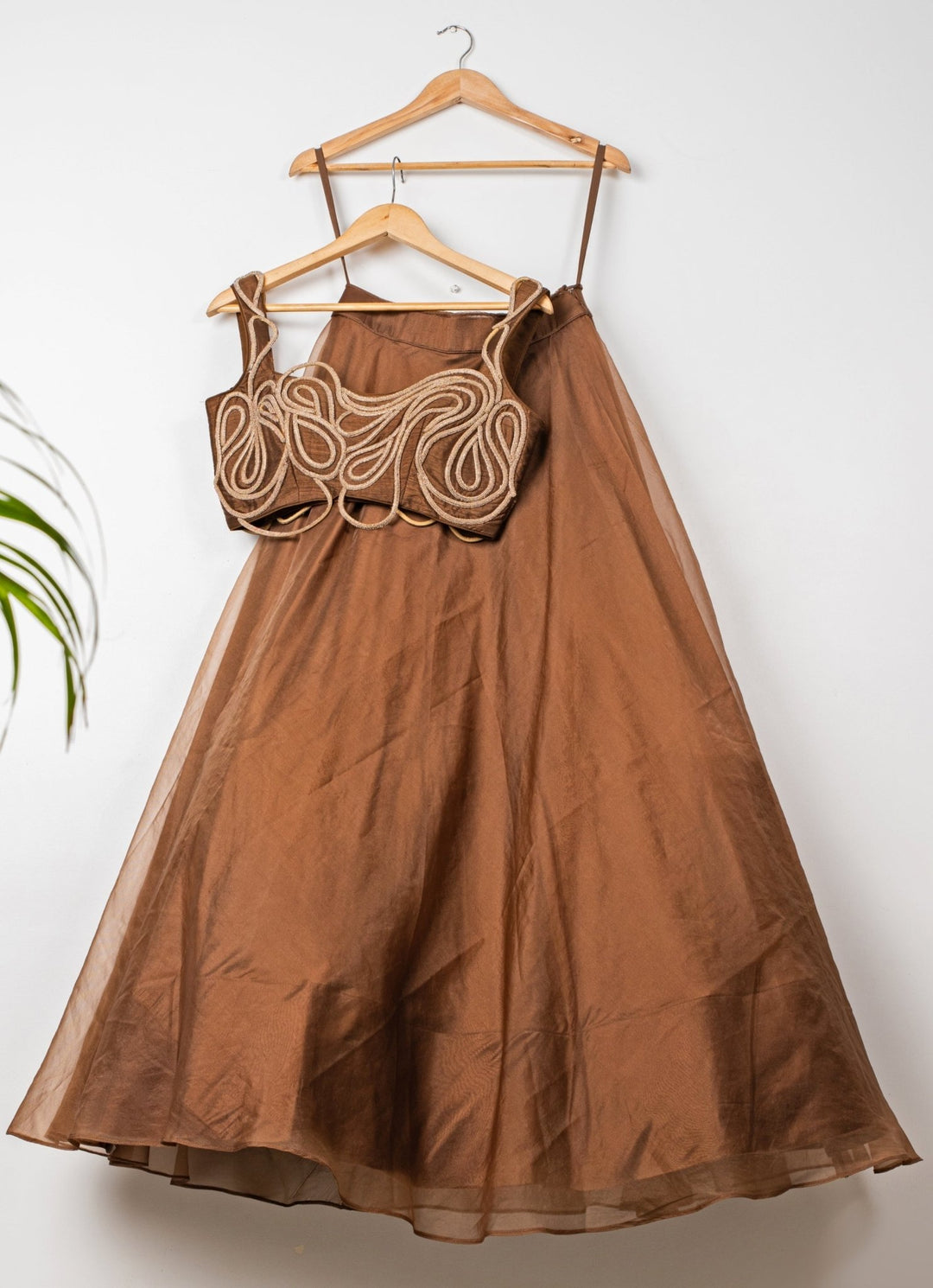 Brown Embroidered Organza Lehenga Anisha Shetty - Fabilicious Fashion