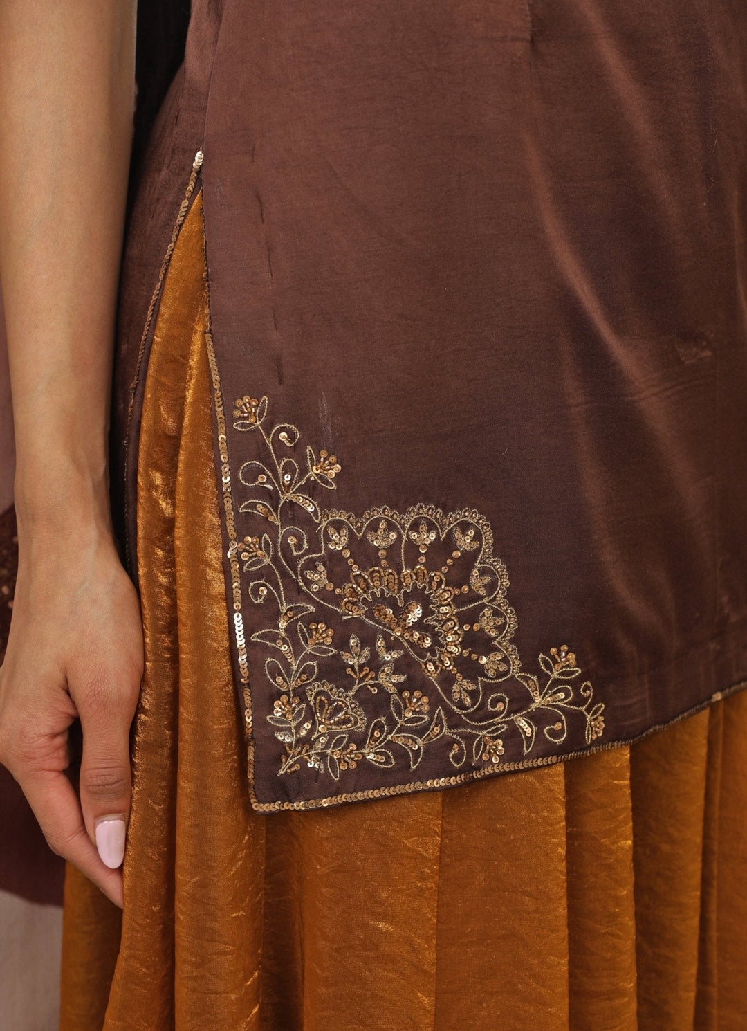 Brown Embroidered Satin Kurta Sharara Set Esha Koul - Fabilicious Fashion