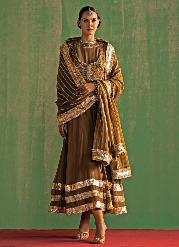 Brown Embroidered Silk Anarkali Set Studio Bagechaa - Fabilicious Fashion