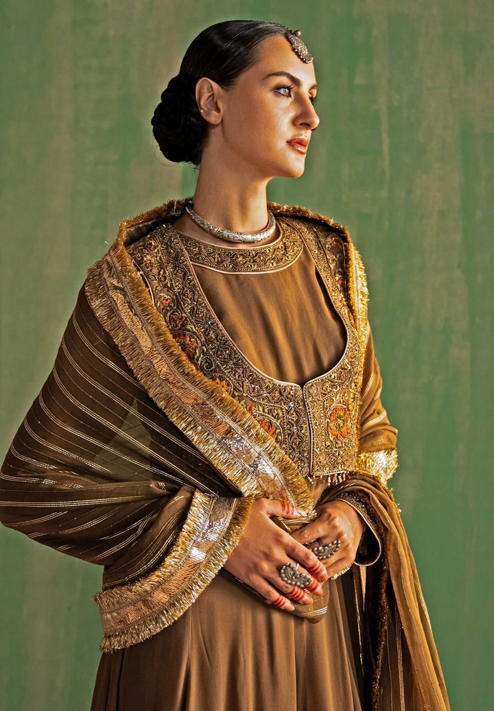 Brown Embroidered Silk Anarkali Set Studio Bagechaa - Fabilicious Fashion