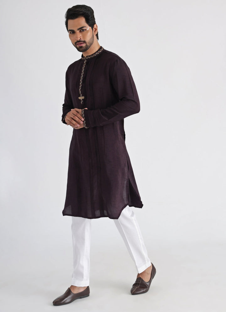 Brown Embroidered Silk Kurta Pant Set Smriti - Fabilicious Fashion