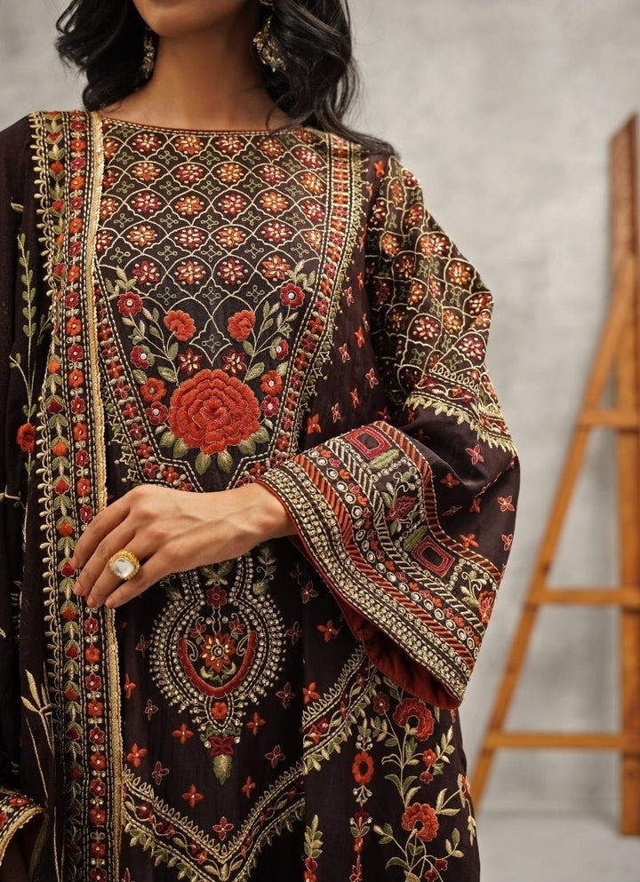Brown Embroidered Silk Kurta Pant Set Kapda Dori - Fabilicious Fashion