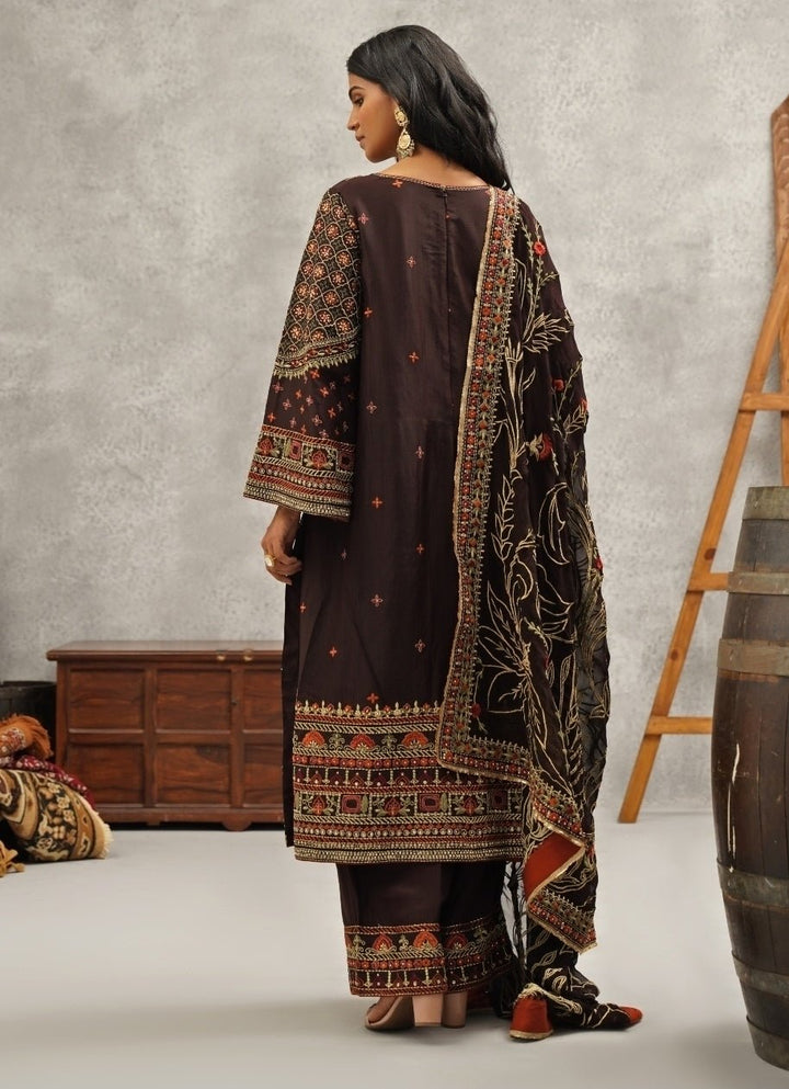 Brown Embroidered Silk Kurta Pant Set Kapda Dori - Fabilicious Fashion