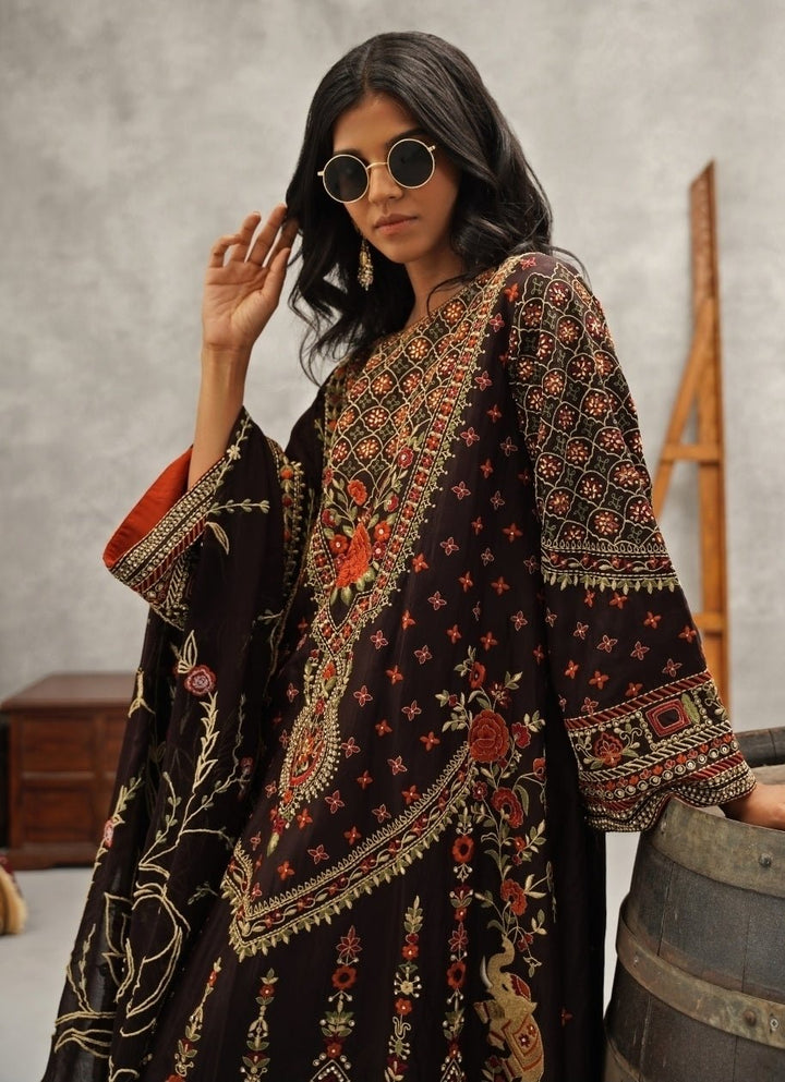 Brown Embroidered Silk Kurta Pant Set Kapda Dori - Fabilicious Fashion