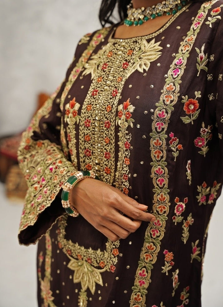 Brown Embroidered Silk Kurta Set Kapda Dori - Fabilicious Fashion