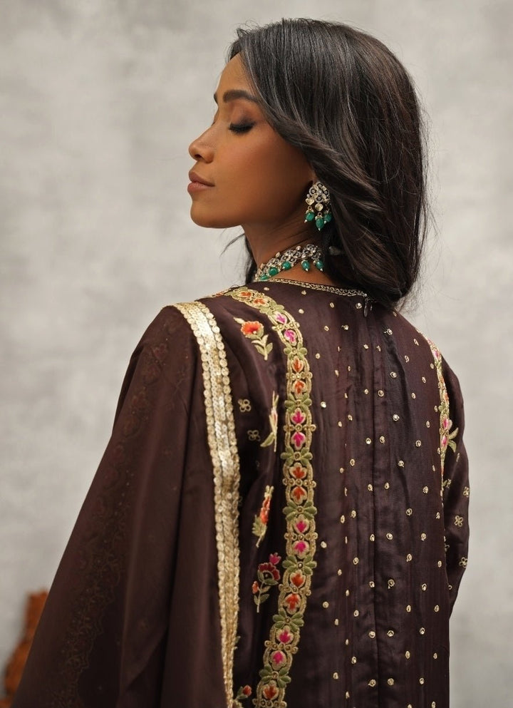 Brown Embroidered Silk Kurta Set Kapda Dori - Fabilicious Fashion