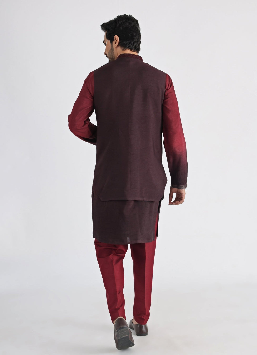 Brown Embroidered Silk Nehru Jacket Smriti - Fabilicious Fashion