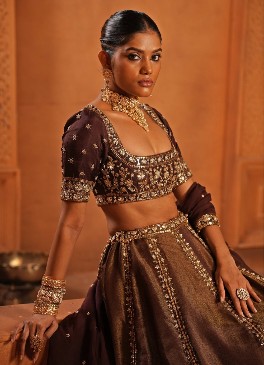 Brown Embroidered Zari Silk Lehenga Enamour by Radha - Fabilicious Fashion