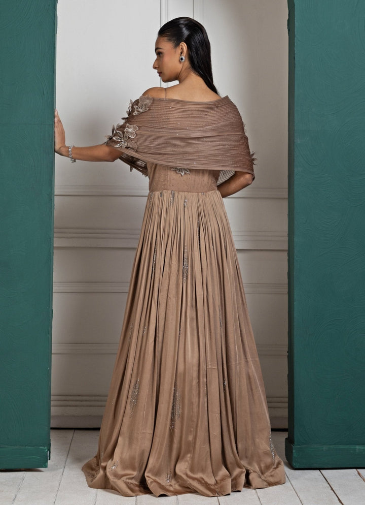 Brown Floral Appliques Embroidered Gown Smriti - Fabilicious Fashion