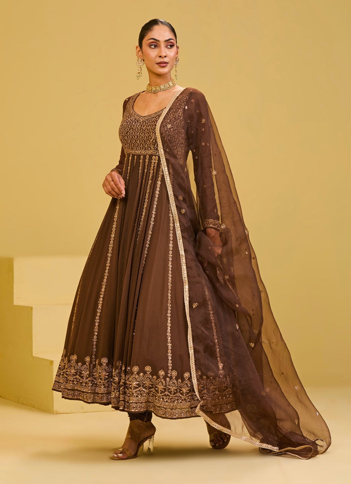 Esha Koul Brown Georgette Anarkali SetFabilicious Fashion