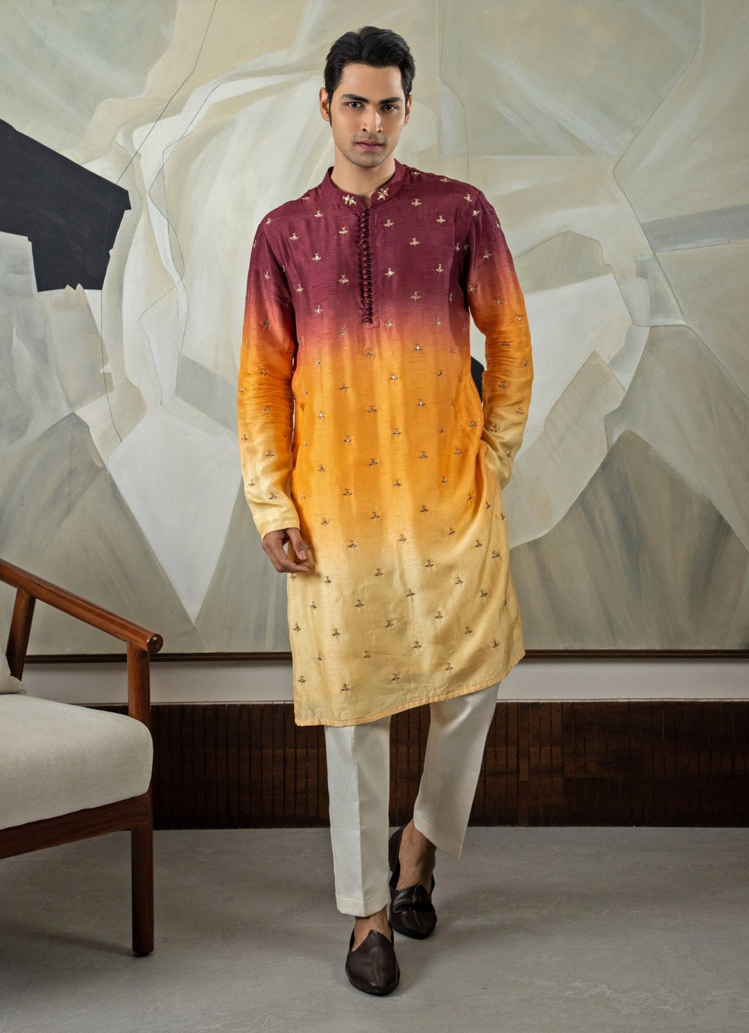 Brown Ombre Embroidered Kurta Pant Set Smriti - Fabilicious Fashion