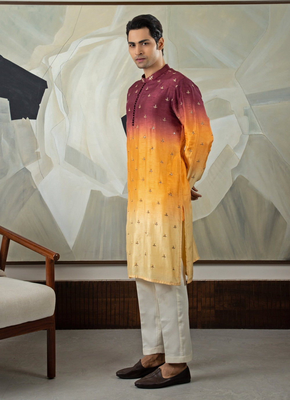 Brown Ombre Embroidered Kurta Pant Set Smriti - Fabilicious Fashion