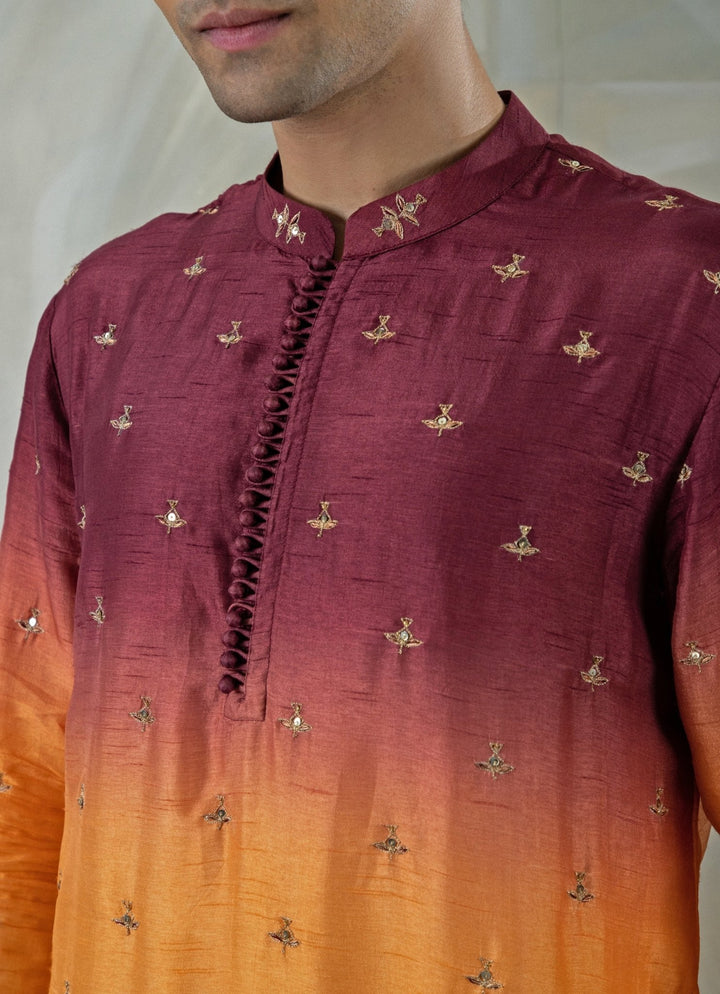 Brown Ombre Embroidered Kurta Pant Set Smriti - Fabilicious Fashion