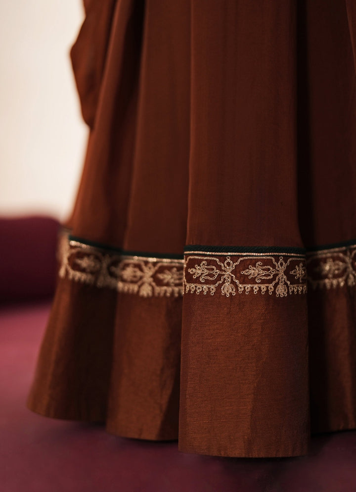 Brown Organza Lehenga Set With Draped Dupatta Isha Gupta Tayal - Fabilicious Fashion