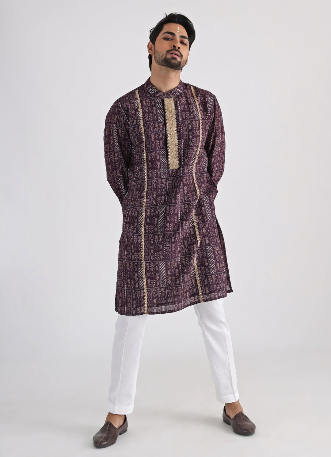 Brown Printed And Embroidered Kurta Pant Set Smriti - Fabilicious Fashion