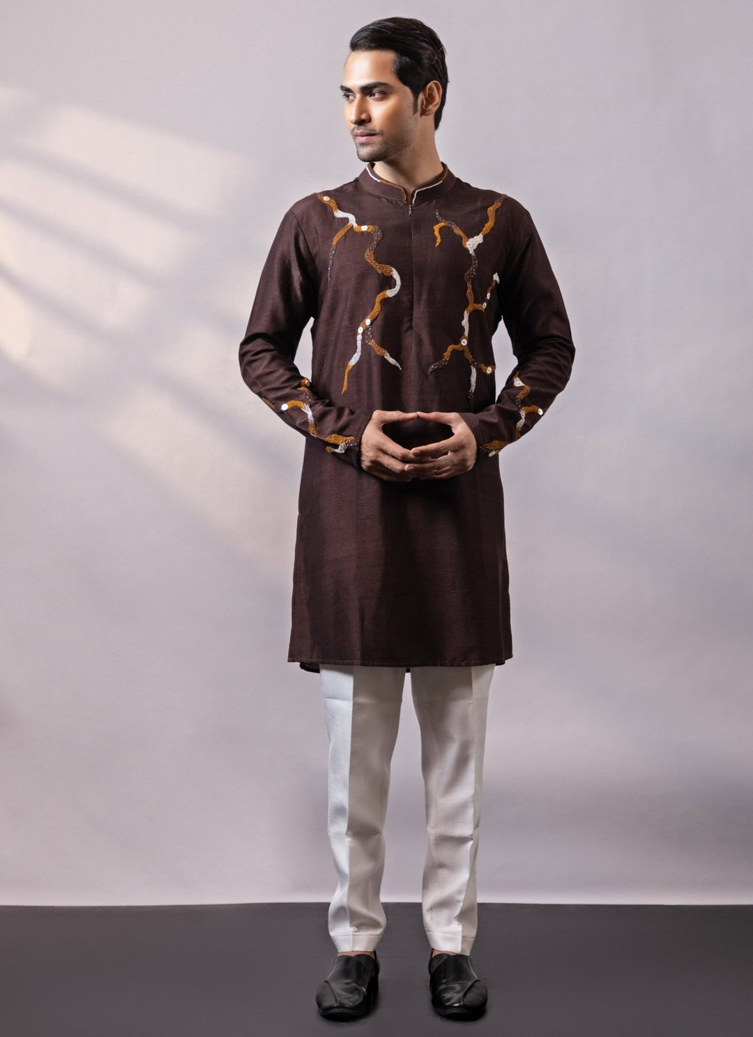 Smriti - Men Brown Silk Kurta Pants SetFabilicious Fashion