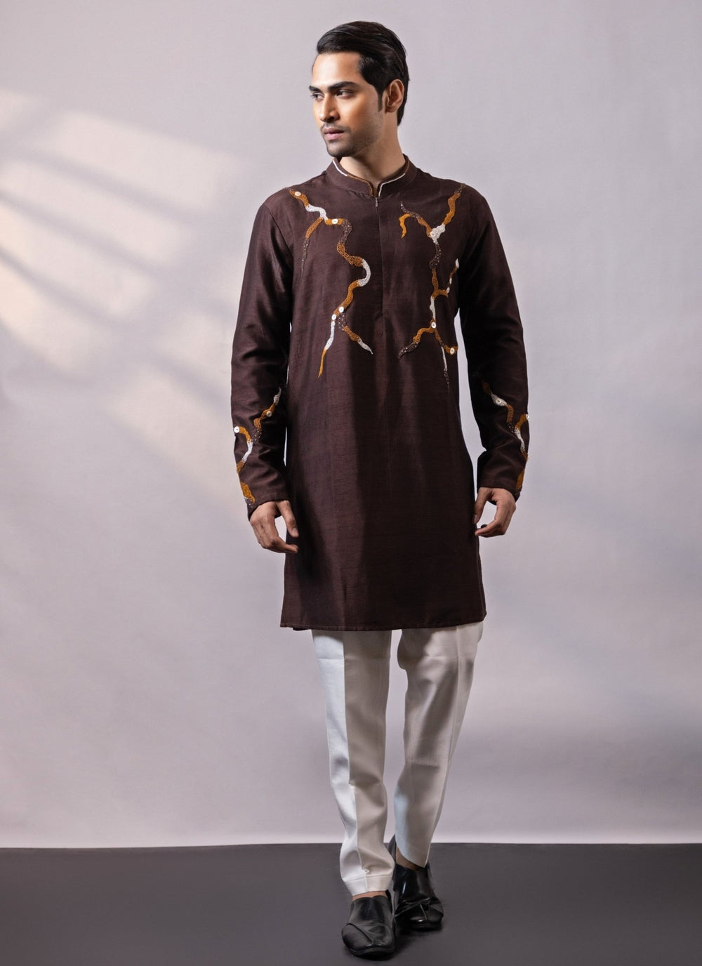 Smriti - Men Brown Silk Kurta Pants SetFabilicious Fashion