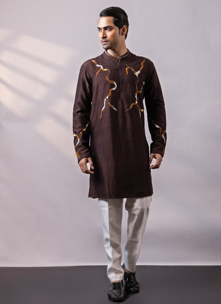 Smriti - Men Brown Silk Kurta Pants SetFabilicious Fashion