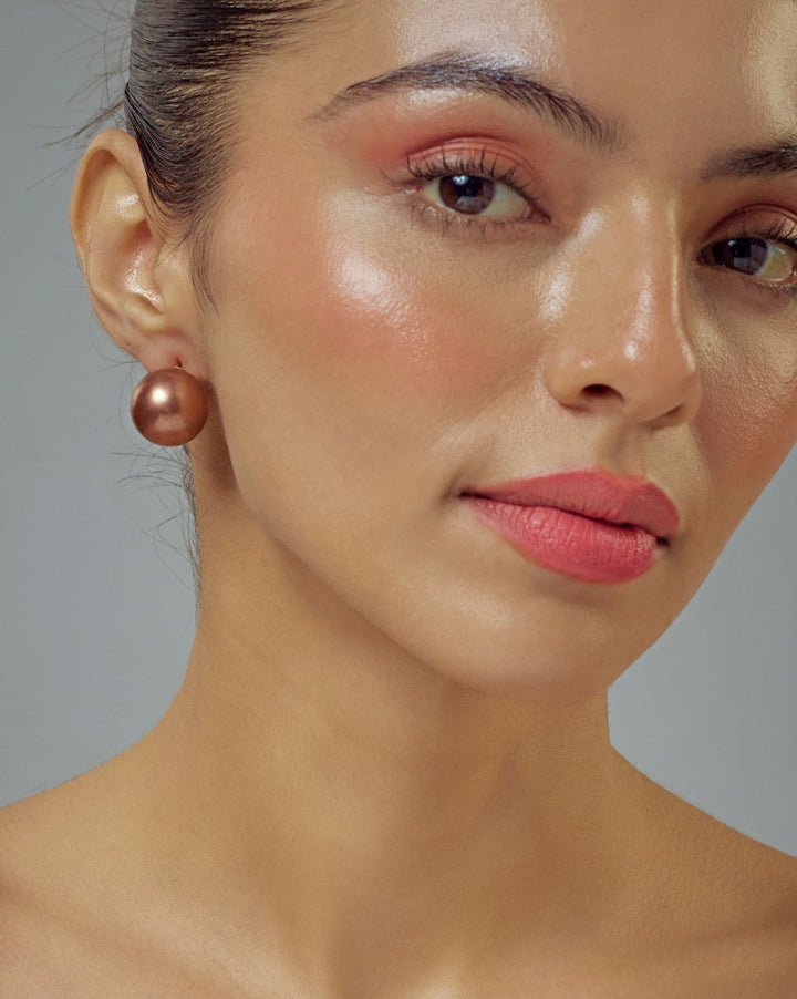 Brown Single Pearl Stud Earrings Vivinia by Vidhi Mehra - Fabilicious Fashion