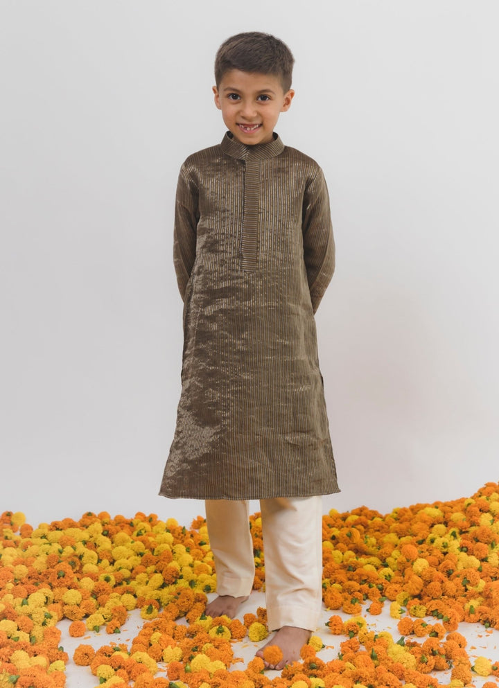 Brown Tissue Chanderi Kurta Set Chotibuti - Fabilicious Fashion