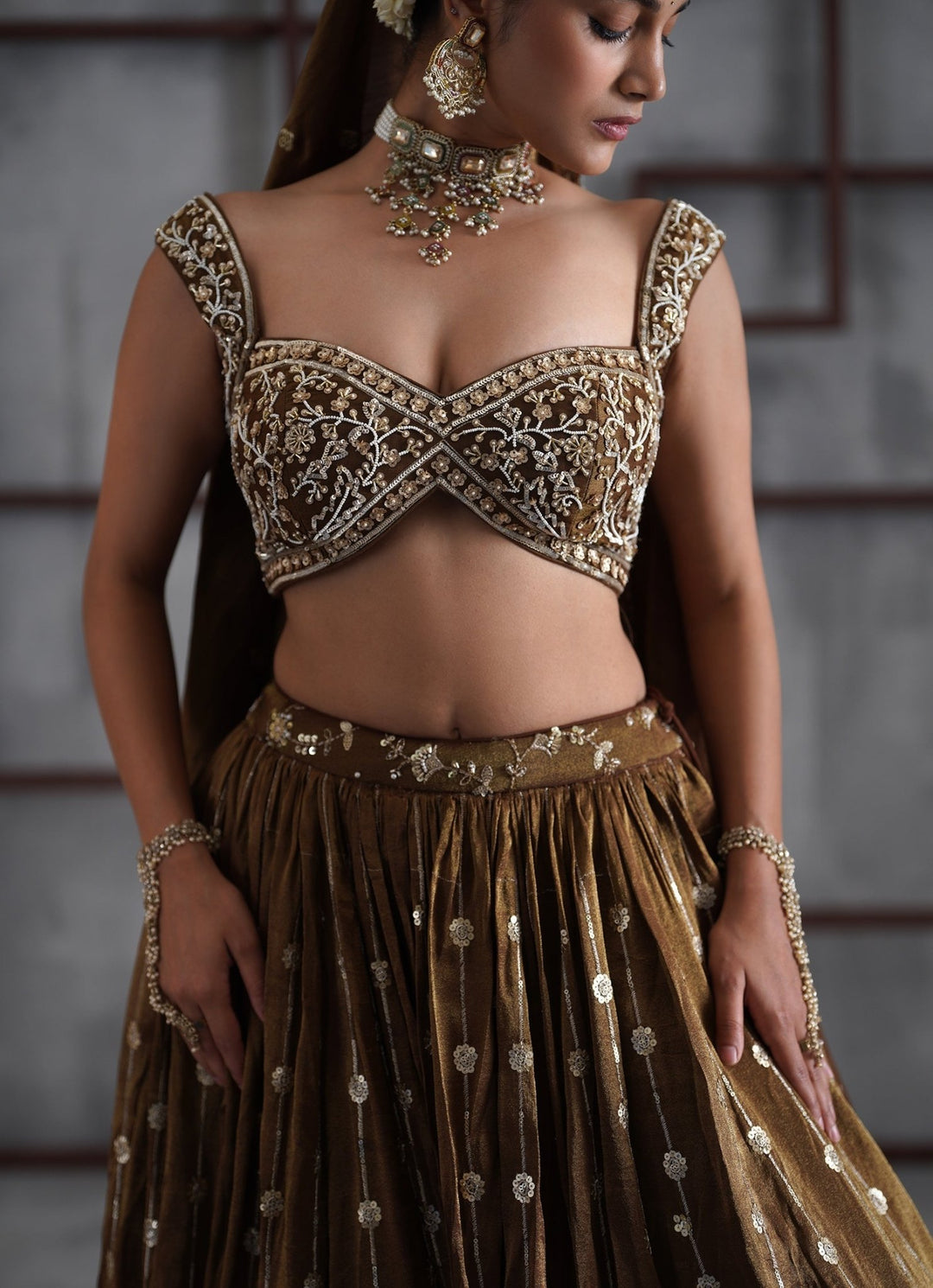Brown Tissue Lehenga Set Deepika Chadha - Fabilicious Fashion