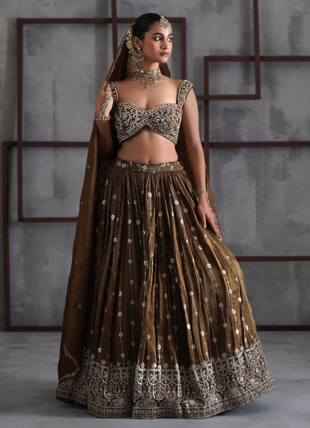 Brown Tissue Lehenga Set Deepika Chadha - Fabilicious Fashion