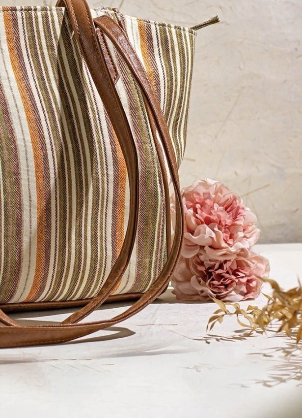 Brown Woven Tote Bag AMYRA - Fabilicious Fashion