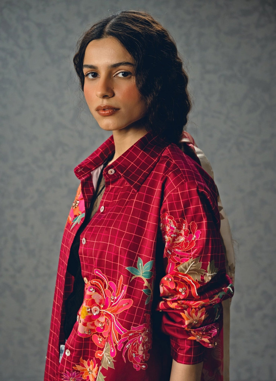 Burgundy Red Floral Printed Shirt Paulmi and Harsh X Ease - Fabilicious Fashion