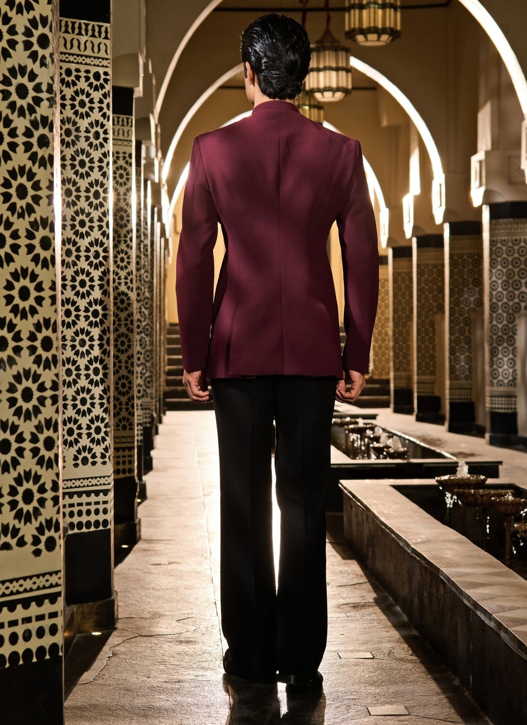 Contrast by Parth Burgundy Red Lycra Suiting Bandhgala SetFabilicious Fashion