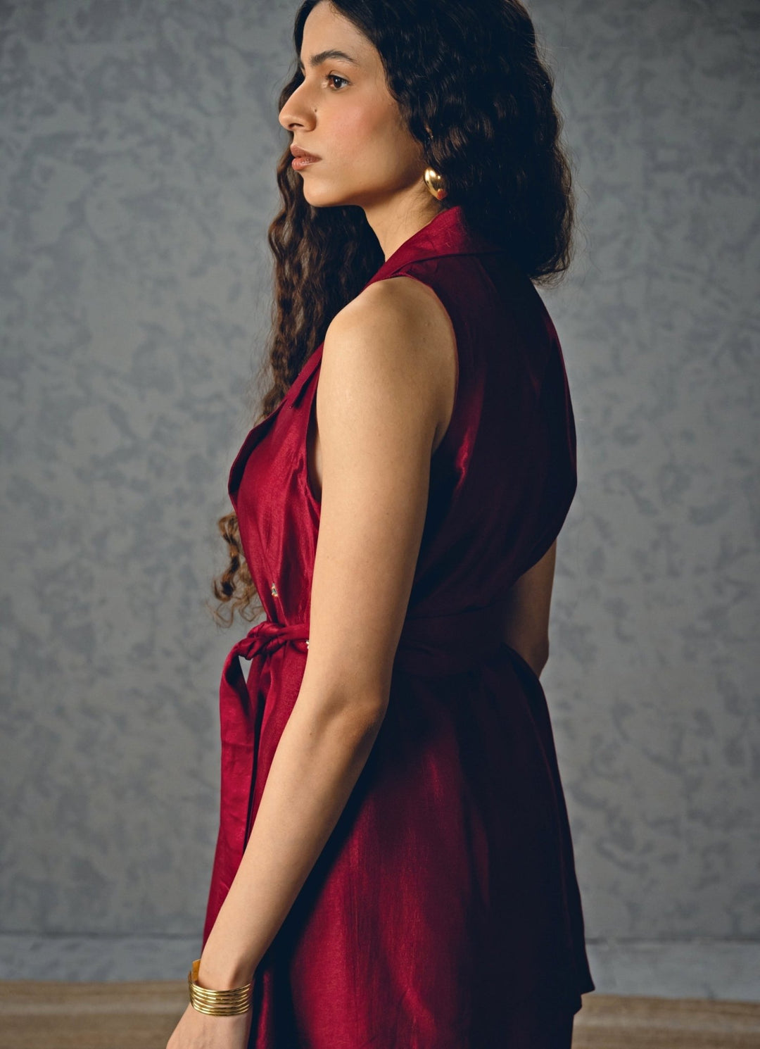 Burgundy Red Silk Co - Ord Set Paulmi and Harsh X Ease - Fabilicious Fashion