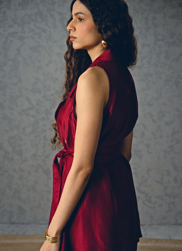 Burgundy Red Silk Co - Ord Set Paulmi and Harsh X Ease - Fabilicious Fashion