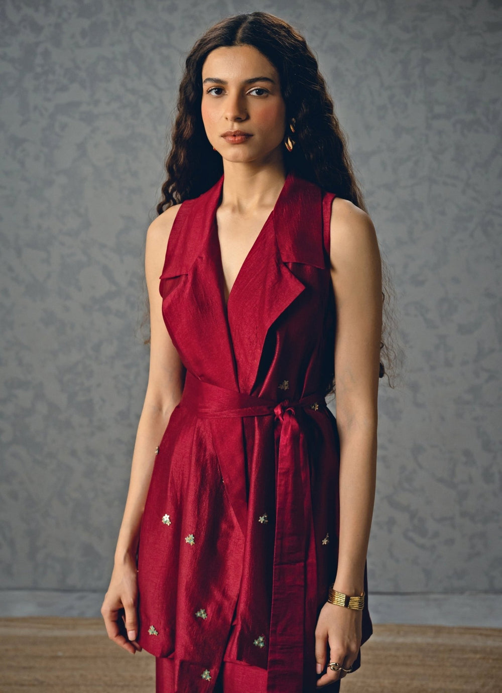 Burgundy Red Silk Co - Ord Set Paulmi and Harsh X Ease - Fabilicious Fashion