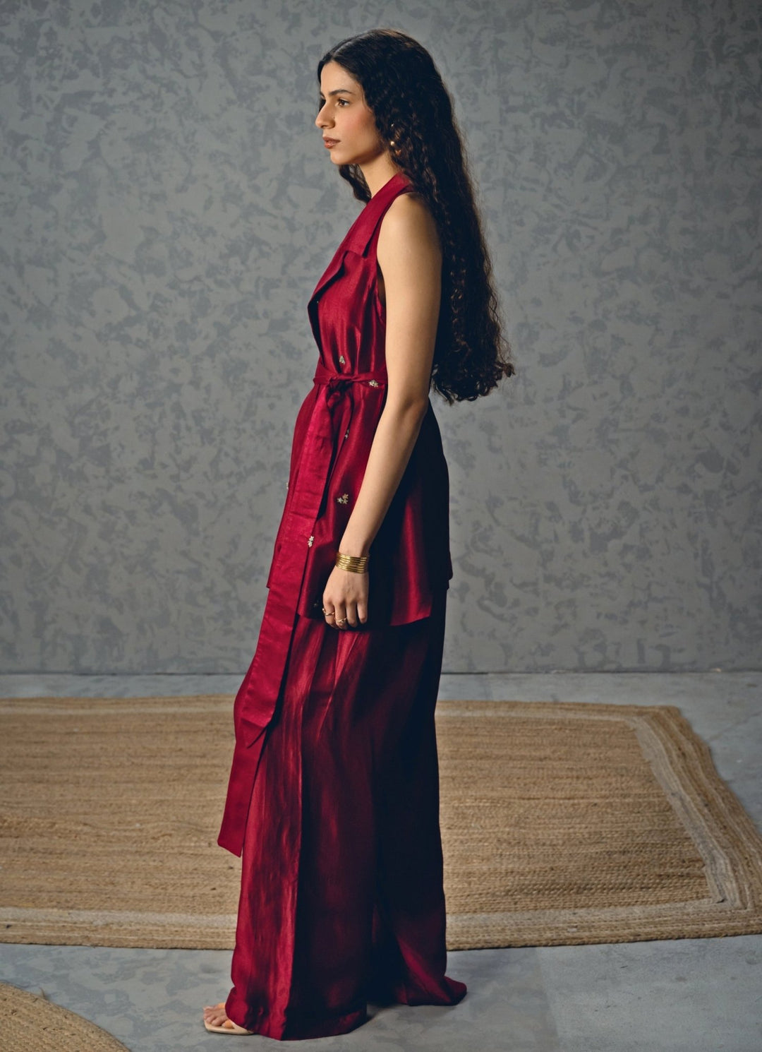 Burgundy Red Silk Co - Ord Set Paulmi and Harsh X Ease - Fabilicious Fashion