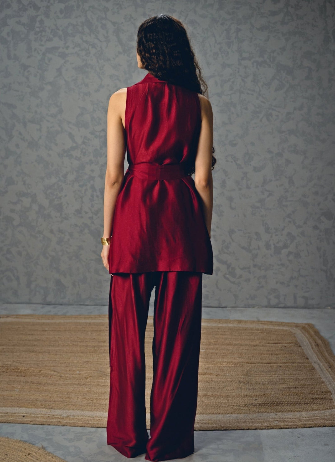Burgundy Red Silk Co - Ord Set Paulmi and Harsh X Ease - Fabilicious Fashion