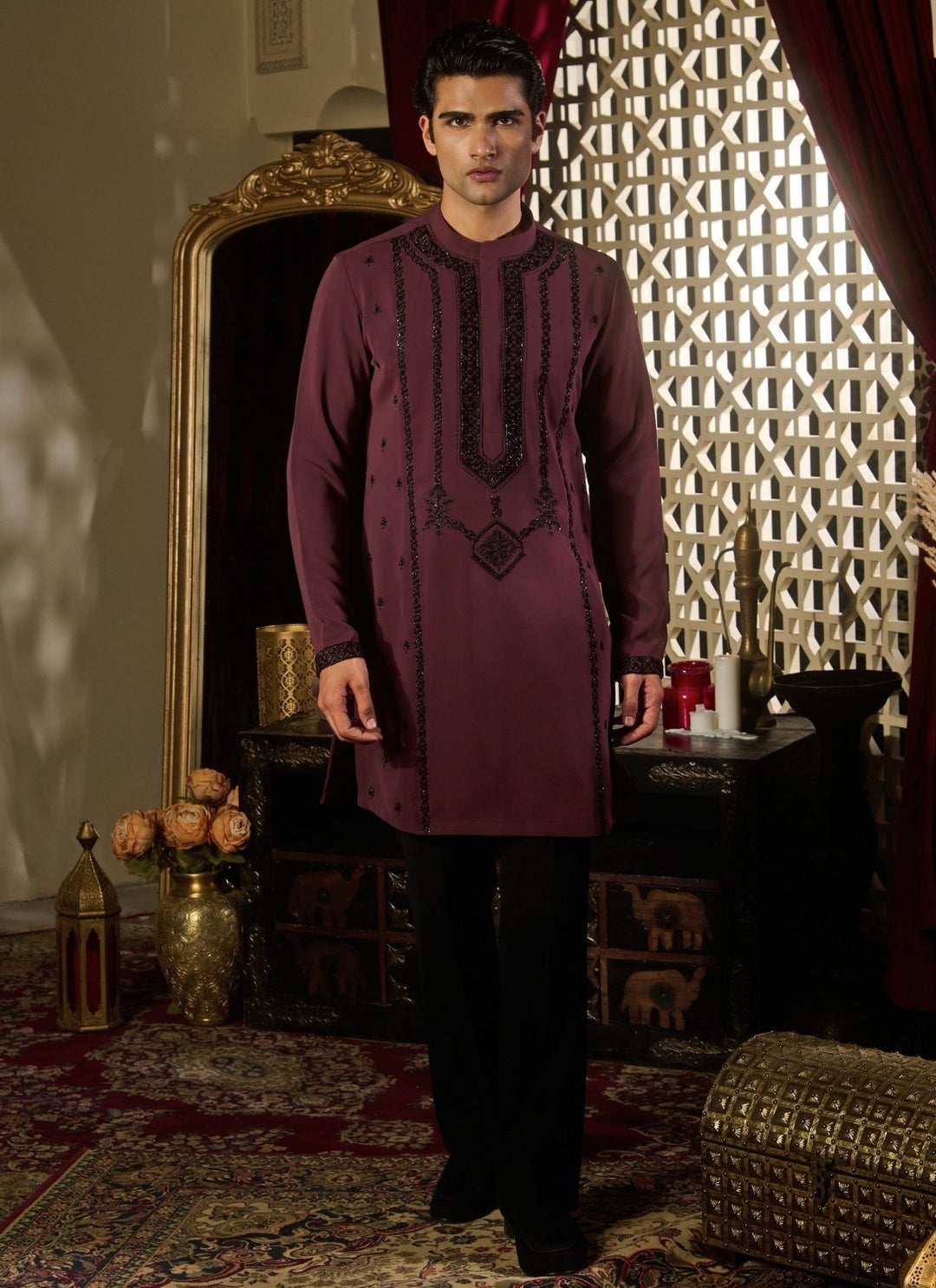 Contrast by Parth Burgundy Red Silk Kurta SetFabilicious Fashion