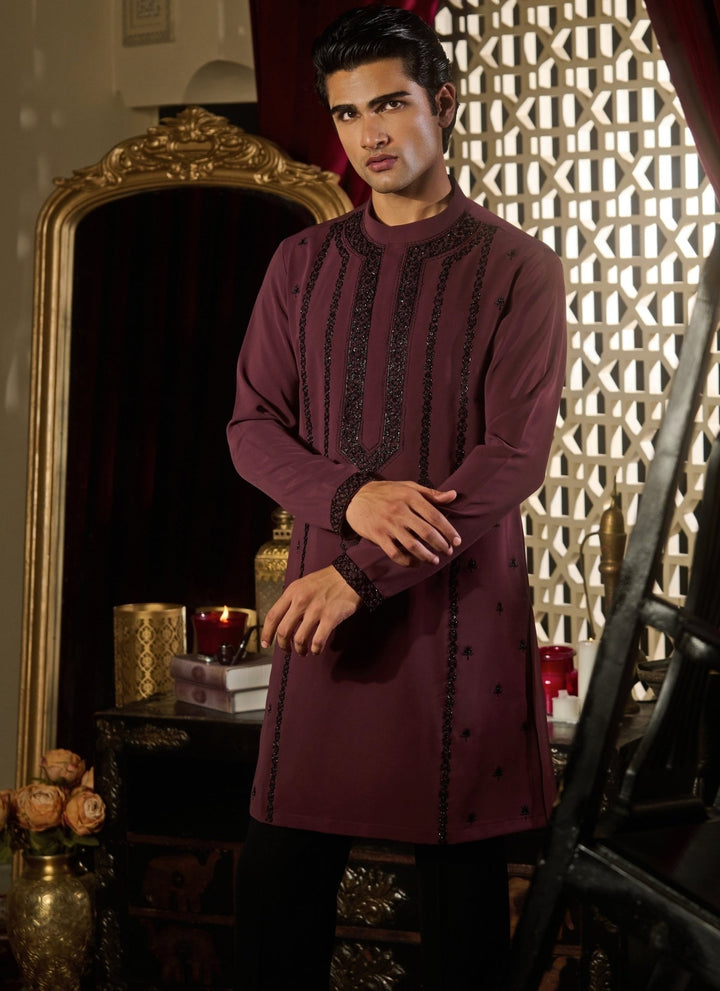 Contrast by Parth Burgundy Red Silk Kurta SetFabilicious Fashion
