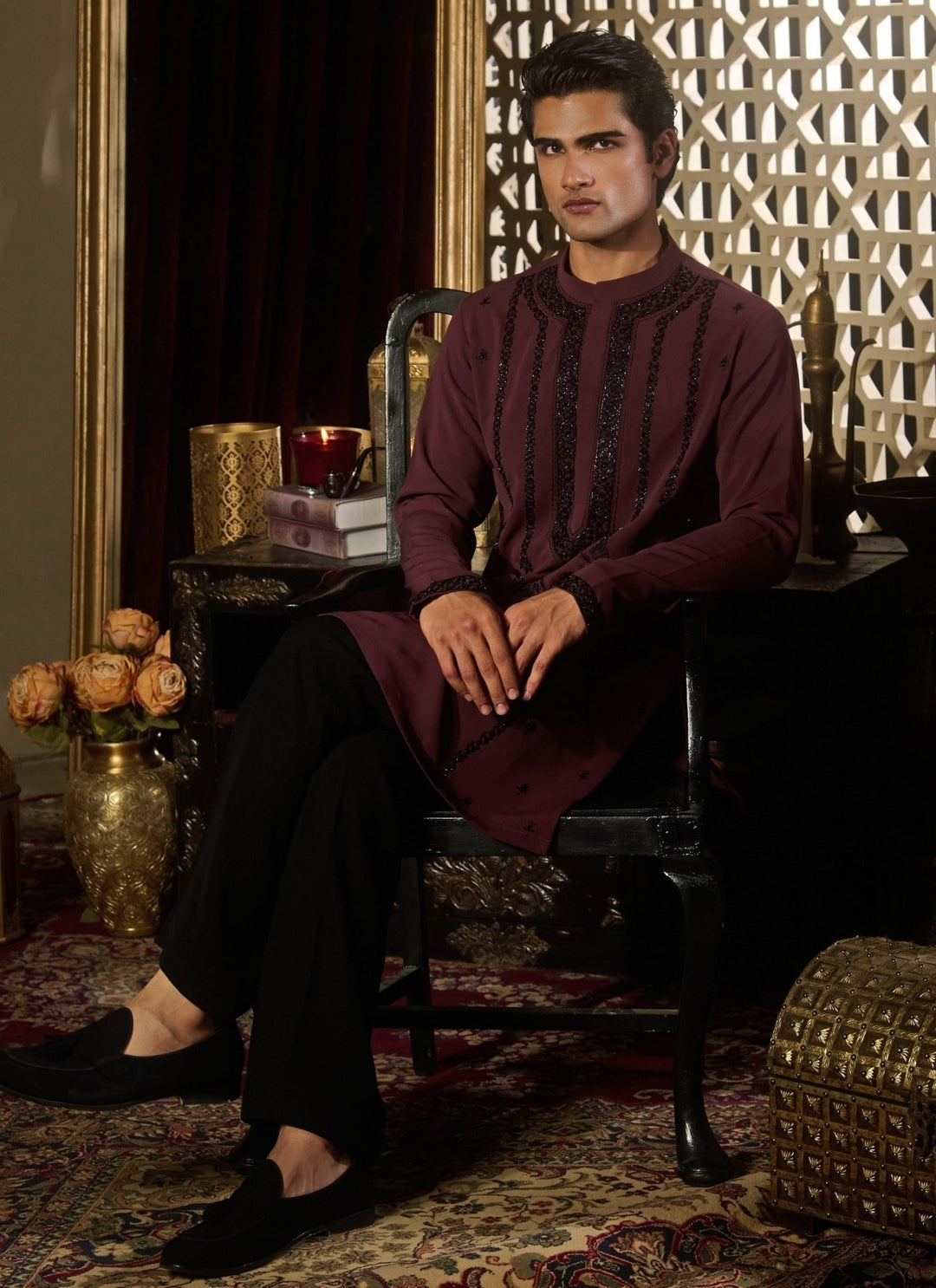 Contrast by Parth Burgundy Red Silk Kurta SetFabilicious Fashion