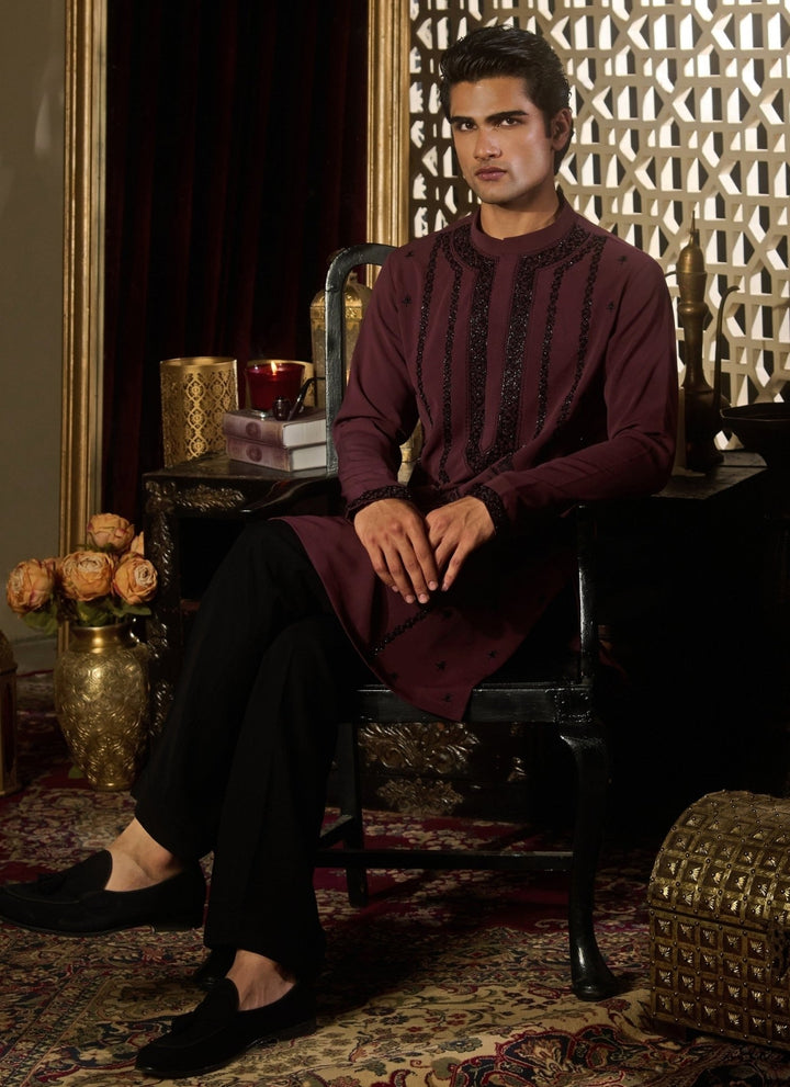 Contrast by Parth Burgundy Red Silk Kurta SetFabilicious Fashion
