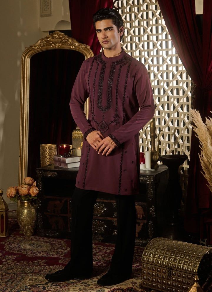 Contrast by Parth Burgundy Red Silk Kurta SetFabilicious Fashion