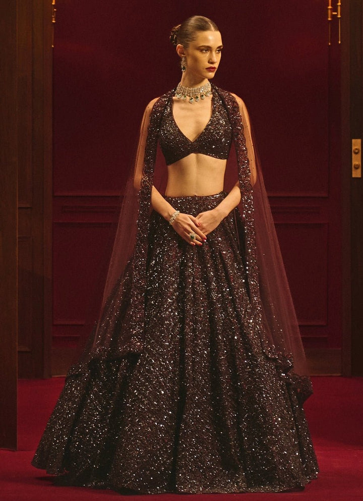 Burgundy Red Soft Net Lehenga Angad Singh - Fabilicious Fashion